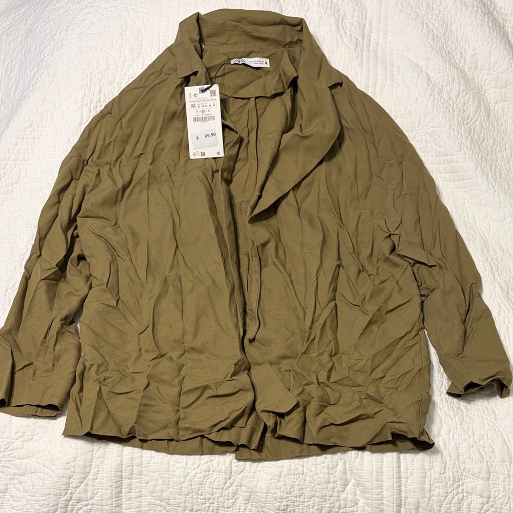 Zara Khaki Casual Button Down Shirt